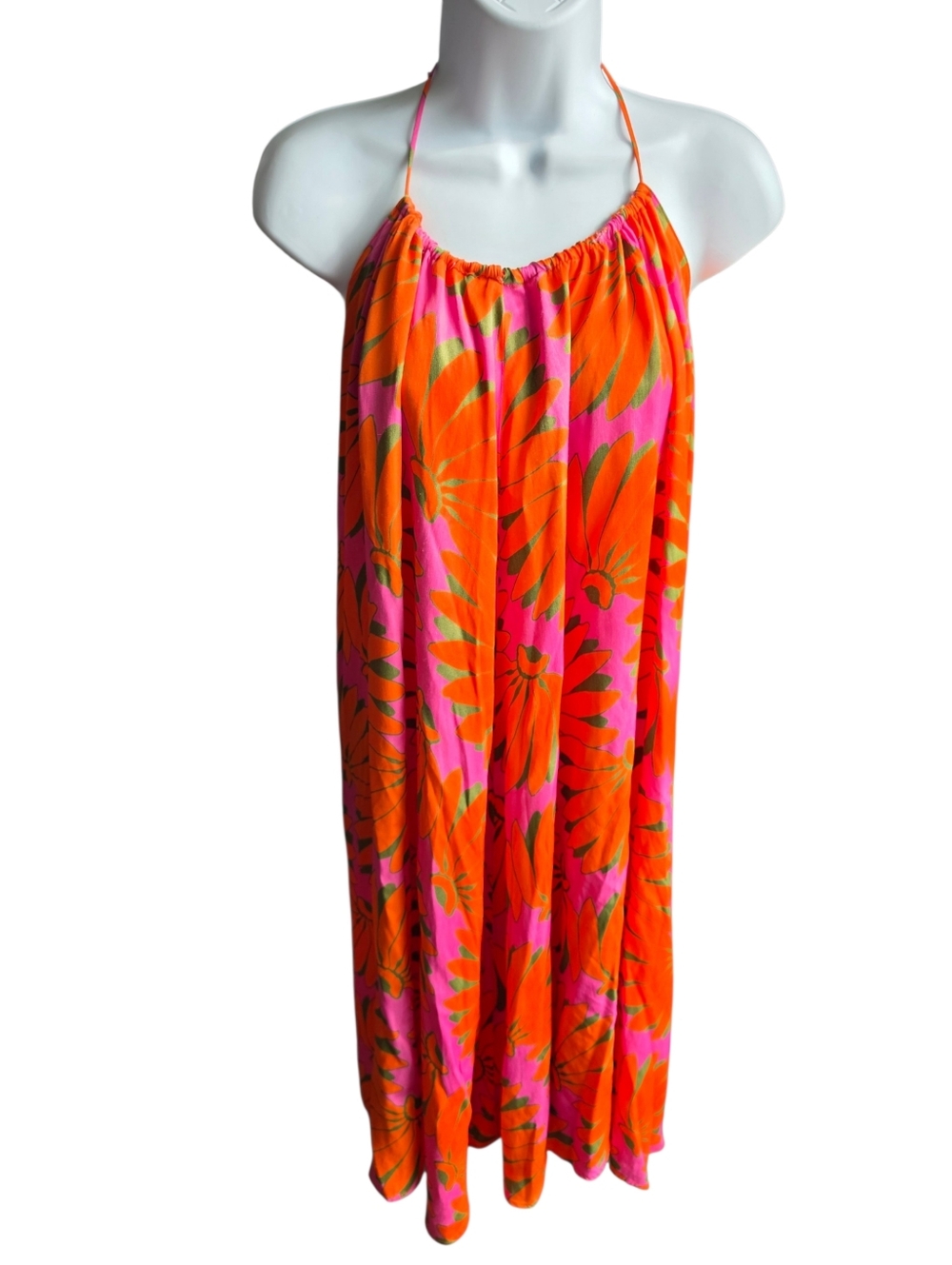 Colored by the Sun Orange Pink Floral Halter Dress Size XS/S?